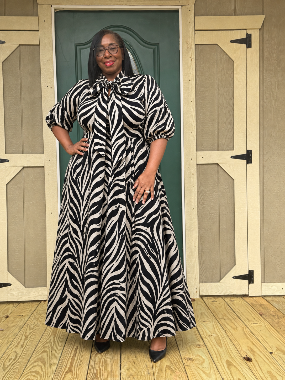 ZEBRA PRINT CREPE TECHNO FLOWY MAXI DRESS