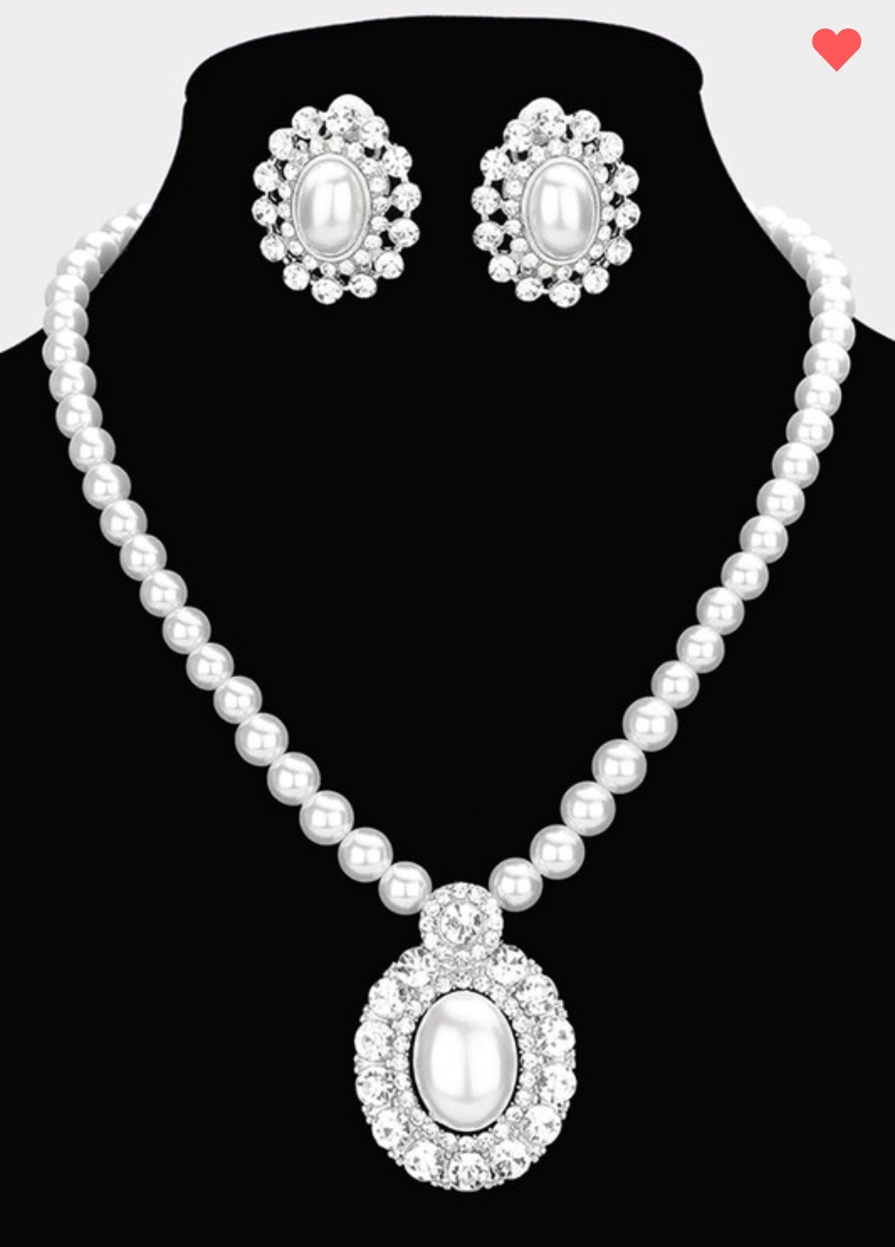 Oval Pearl Stone Necklace Clip On Earring Set
