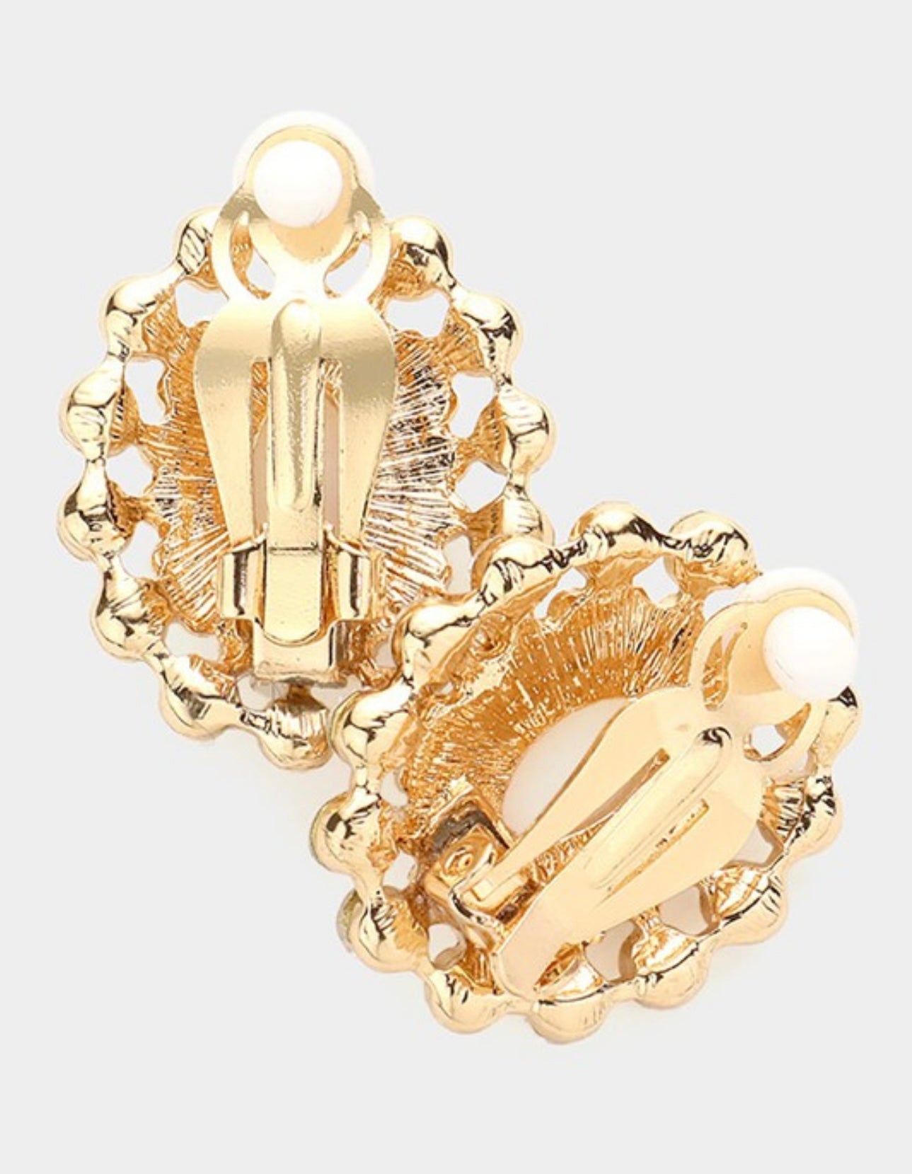 Oval Pearl Stone Necklace Clip On Earring Set